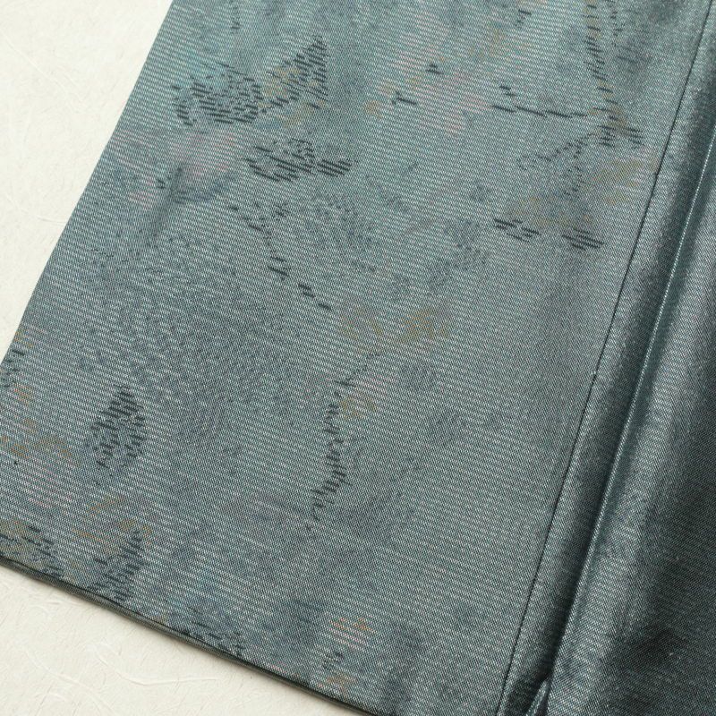 紬 良品 正絹 木の葉・植物柄 袷仕立て 緑・うぐいす色_画像10