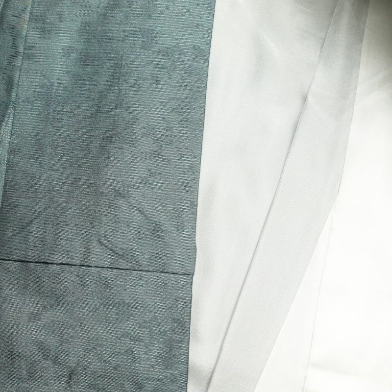 紬 良品 正絹 木の葉・植物柄 袷仕立て 緑・うぐいす色_画像23