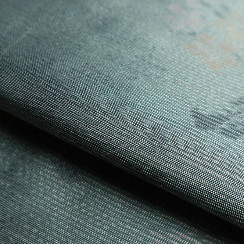 紬 良品 正絹 木の葉・植物柄 袷仕立て 緑・うぐいす色_画像28