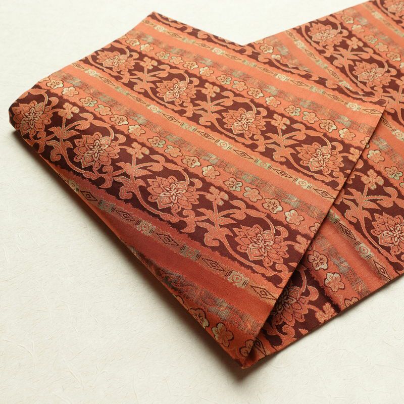 名古屋帯 全通柄 良品 正絹 幾何学柄・抽象柄 名古屋仕立て 橙_画像12