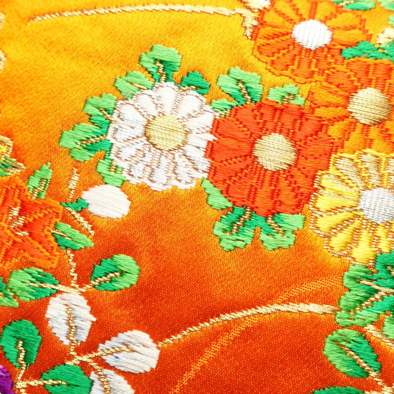 袋帯 六通柄 銀つづれ フォーマル用 正絹 扇 古典柄 橙_画像5