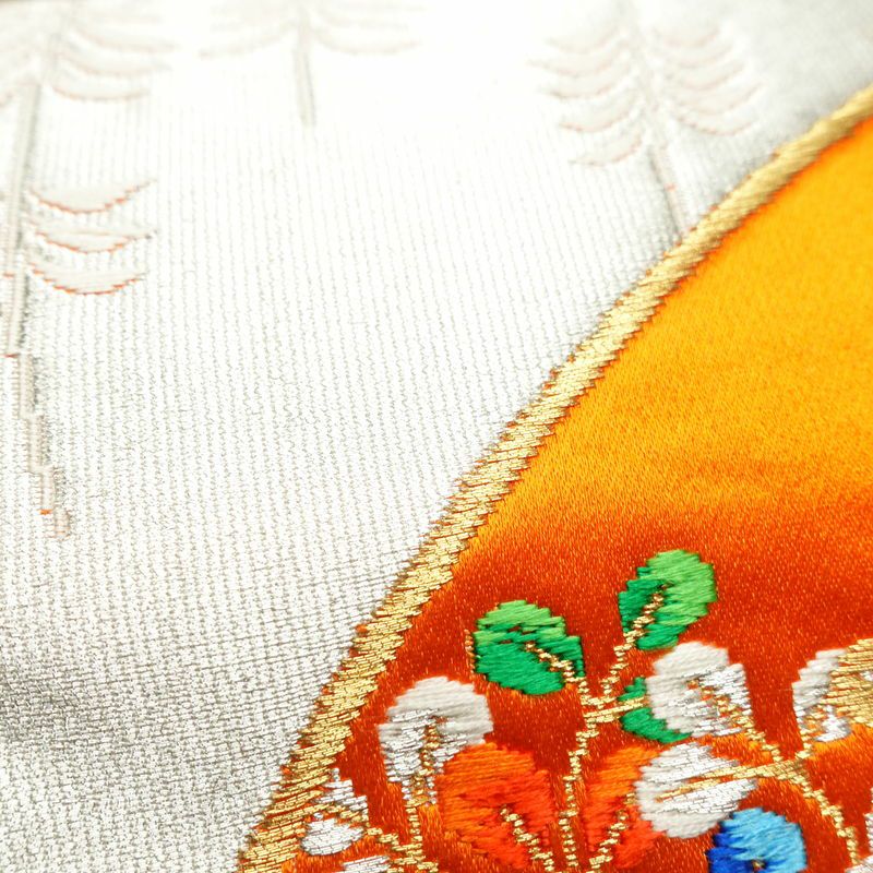 袋帯 六通柄 銀つづれ フォーマル用 正絹 扇 古典柄 橙_画像6