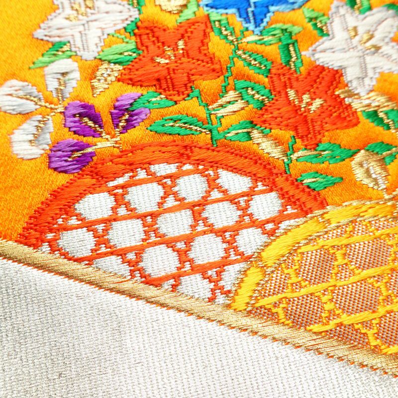 袋帯 六通柄 銀つづれ フォーマル用 正絹 扇 古典柄 橙_画像7