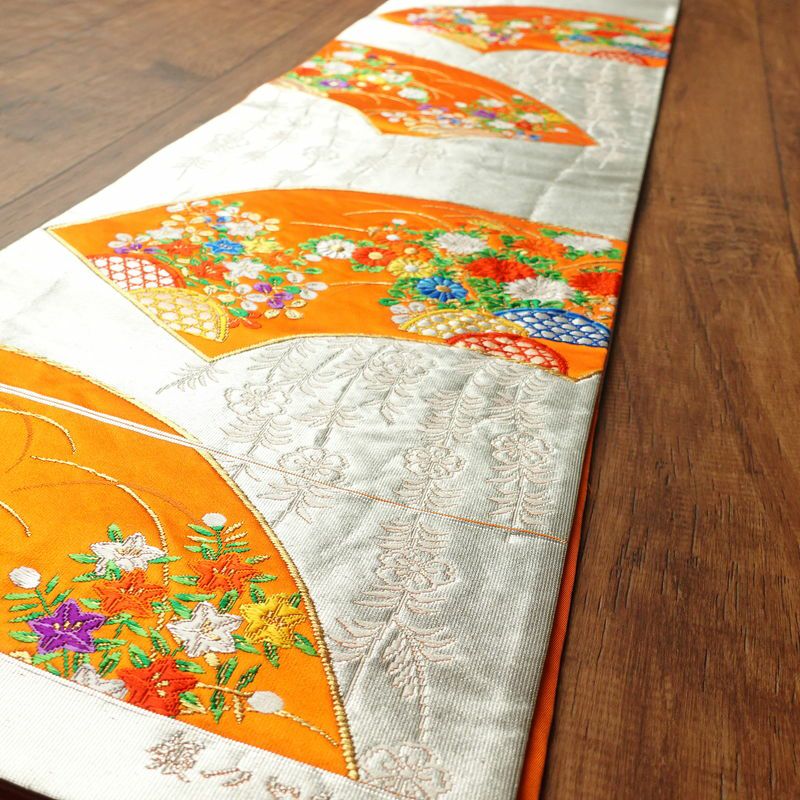 袋帯 六通柄 銀つづれ フォーマル用 正絹 扇 古典柄 橙_画像12