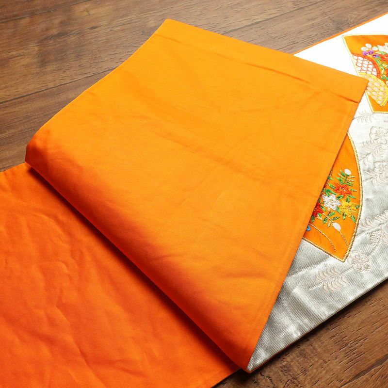 袋帯 六通柄 銀つづれ フォーマル用 正絹 扇 古典柄 橙_画像13