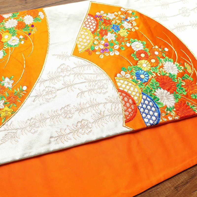 袋帯 六通柄 銀つづれ フォーマル用 正絹 扇 古典柄 橙_画像16