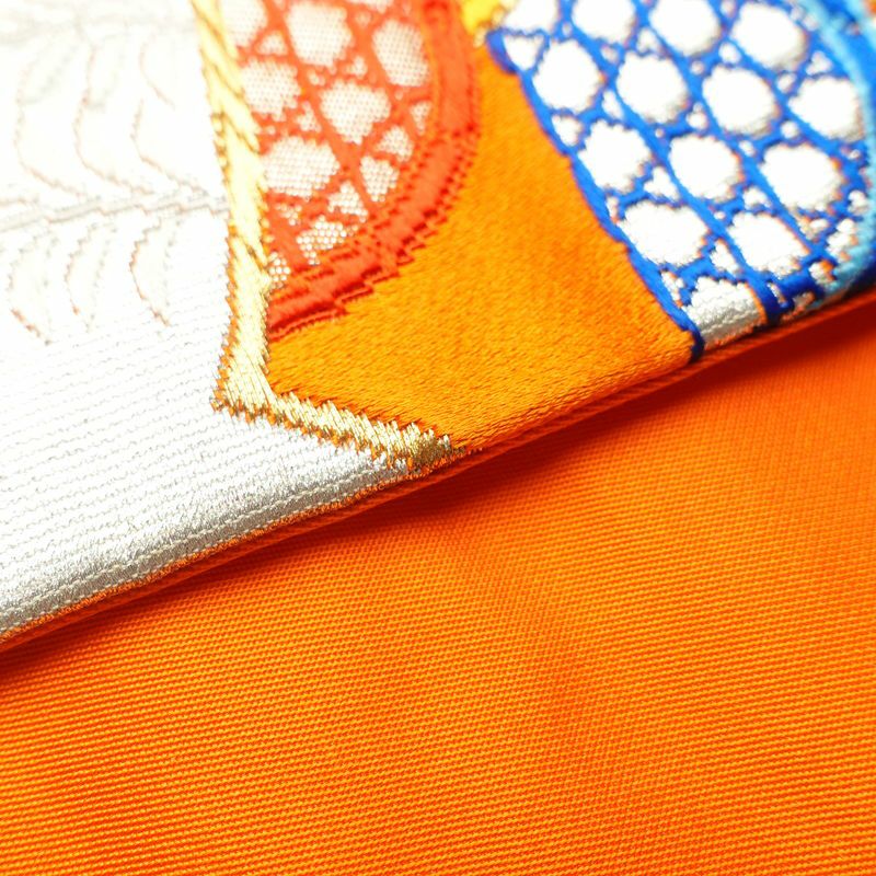 袋帯 六通柄 銀つづれ フォーマル用 正絹 扇 古典柄 橙_画像17