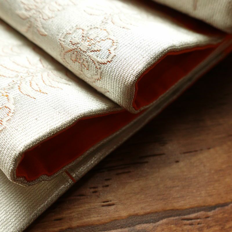 袋帯 六通柄 銀つづれ フォーマル用 正絹 扇 古典柄 橙_画像28