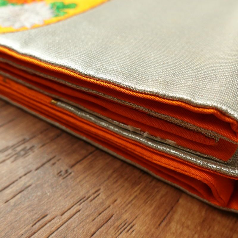 袋帯 六通柄 銀つづれ フォーマル用 正絹 扇 古典柄 橙_画像29