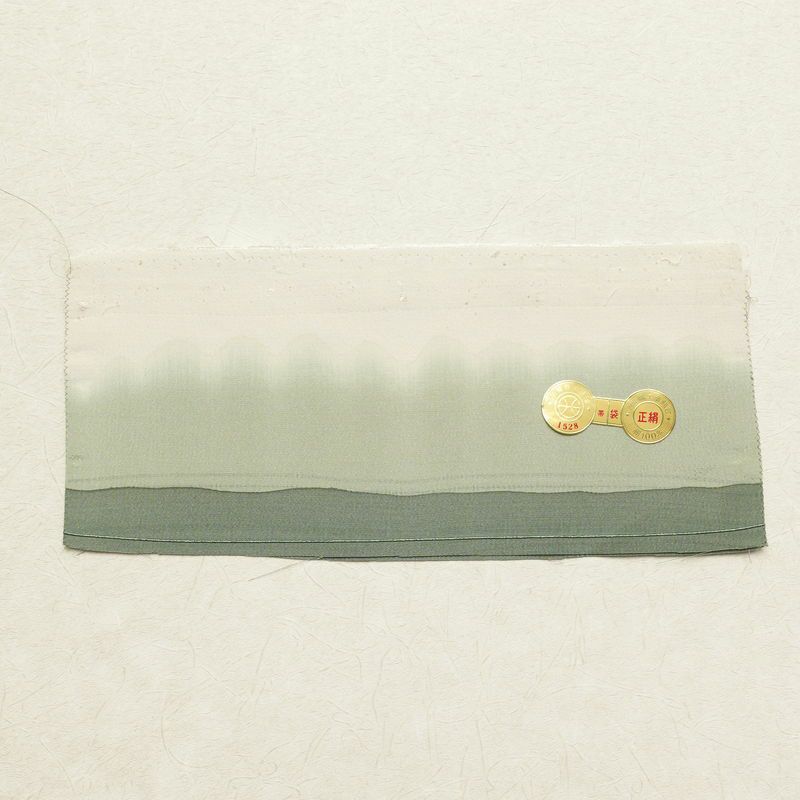 袋帯 宇治茶の葉染 宇治推奨工芸品 太鼓柄 美品 証紙あり 一般用 正絹 風景柄 緑・うぐいす色_画像30