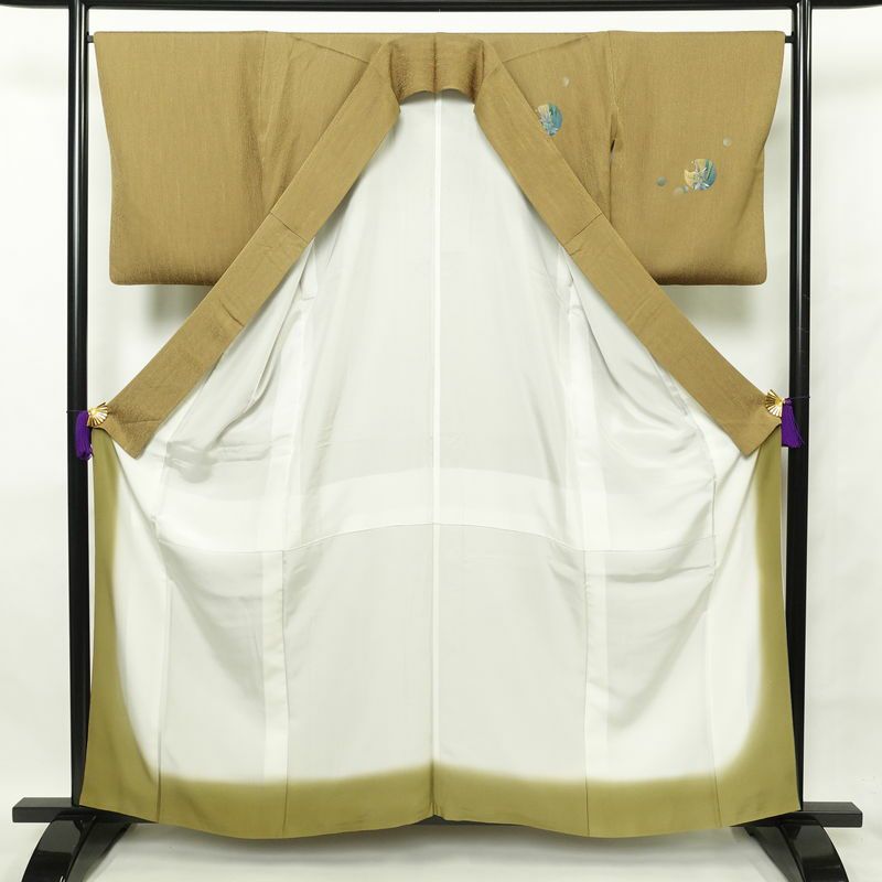 付け下げ 良品 正絹 螺鈿箔 附下 箔 古典柄 袷仕立て 黄・黄土色_画像3