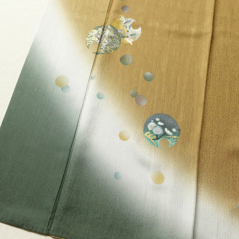 付け下げ 良品 正絹 螺鈿箔 附下 箔 古典柄 袷仕立て 黄・黄土色_画像4
