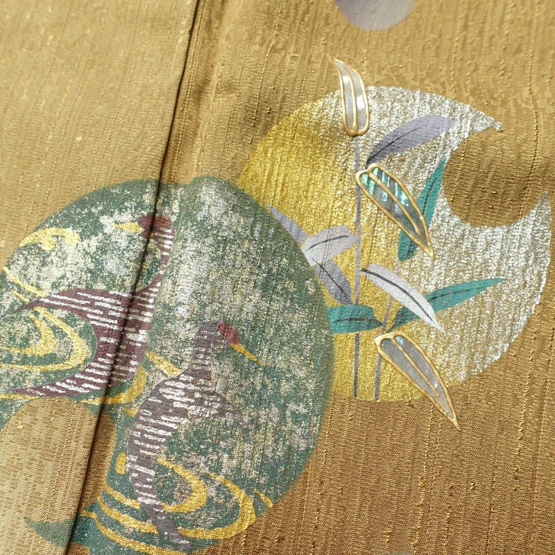 付け下げ 良品 正絹 螺鈿箔 附下 箔 古典柄 袷仕立て 黄・黄土色_画像6