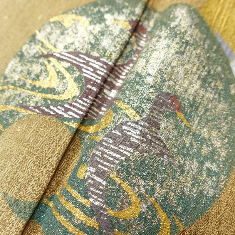 付け下げ 良品 正絹 螺鈿箔 附下 箔 古典柄 袷仕立て 黄・黄土色_画像9