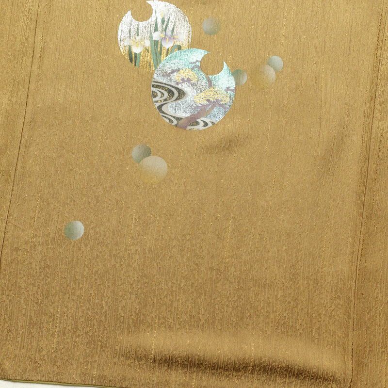 付け下げ 良品 正絹 螺鈿箔 附下 箔 古典柄 袷仕立て 黄・黄土色_画像17