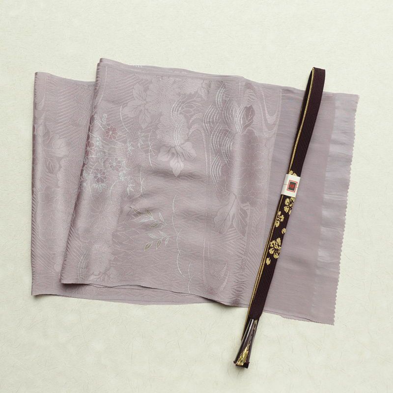 帯揚げ帯締めセット 美品 セット品 平組 フォーマル用 正絹 古典柄 紫・藤色_画像1