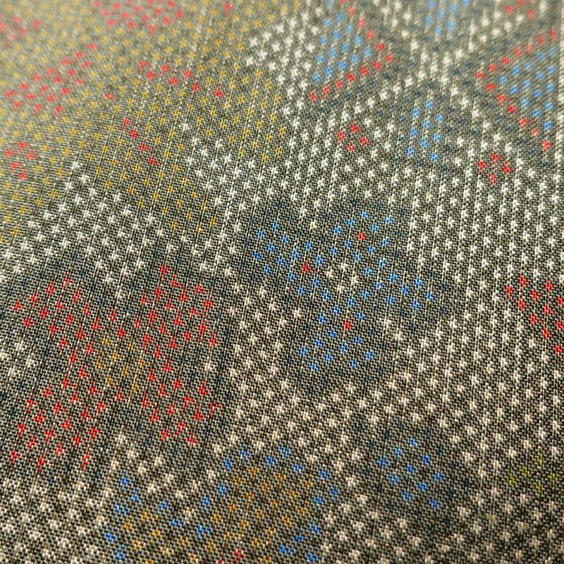 紬 美品 しつけ糸付き 正絹 幾何学柄・抽象柄 袷仕立て 緑・うぐいす色_画像7