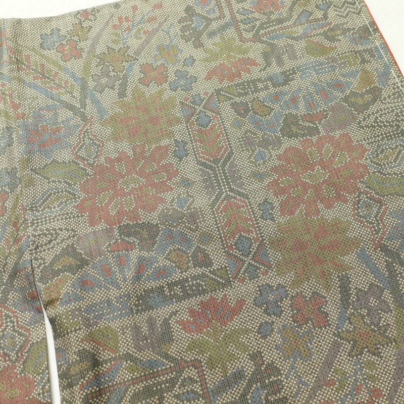 紬 美品 しつけ糸付き 正絹 幾何学柄・抽象柄 袷仕立て 緑・うぐいす色_画像14