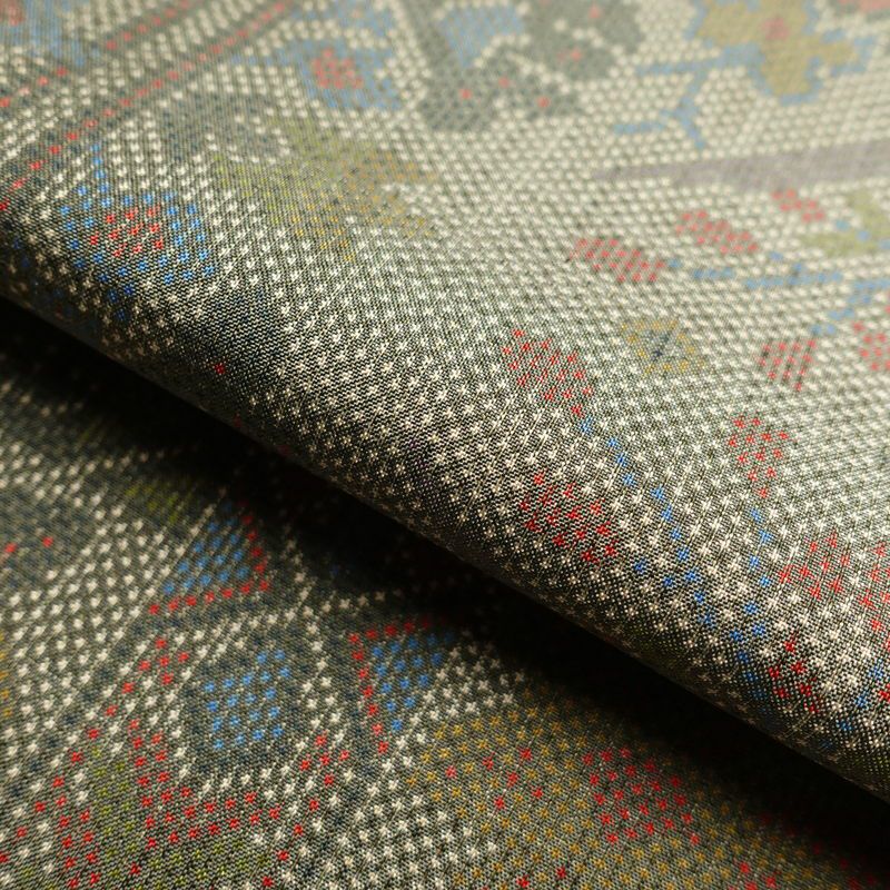 紬 美品 しつけ糸付き 正絹 幾何学柄・抽象柄 袷仕立て 緑・うぐいす色_画像26