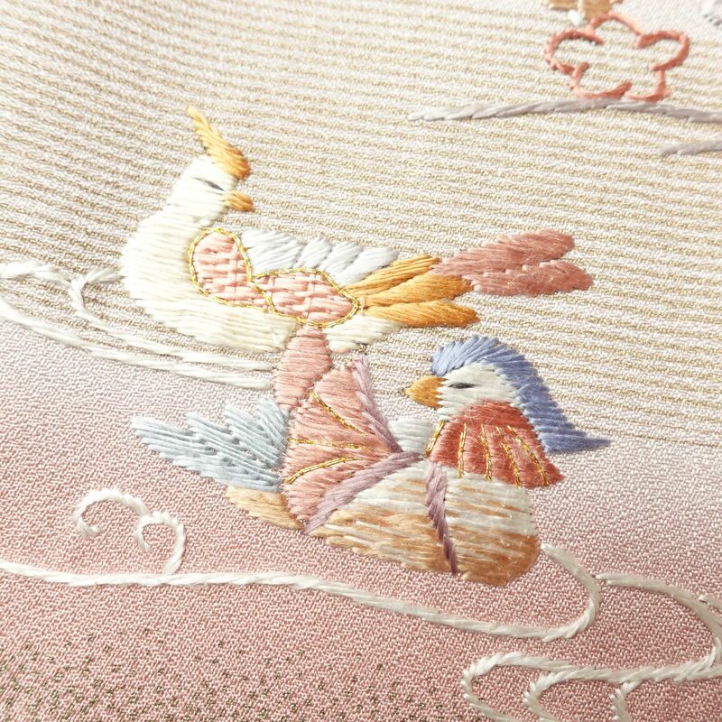 付け下げ 正絹 金彩 附下 刺繍 古典柄 袷仕立て ピンク_画像9