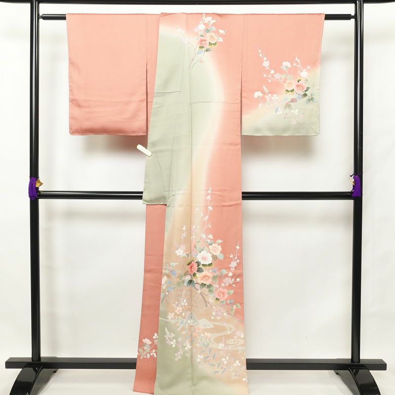 訪問着 良品 しつけ糸付き 正絹 古典柄 袷仕立て ピンク_画像2