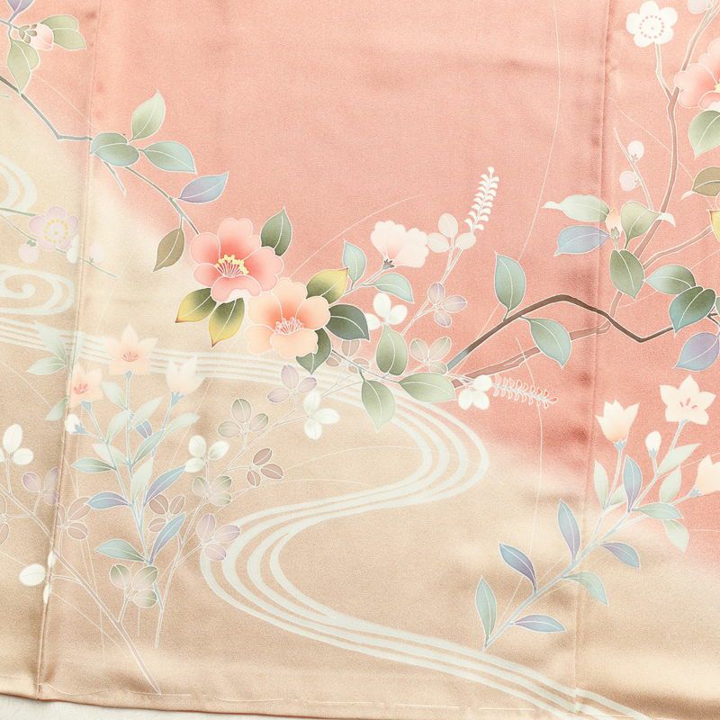 訪問着 良品 しつけ糸付き 正絹 古典柄 袷仕立て ピンク_画像15