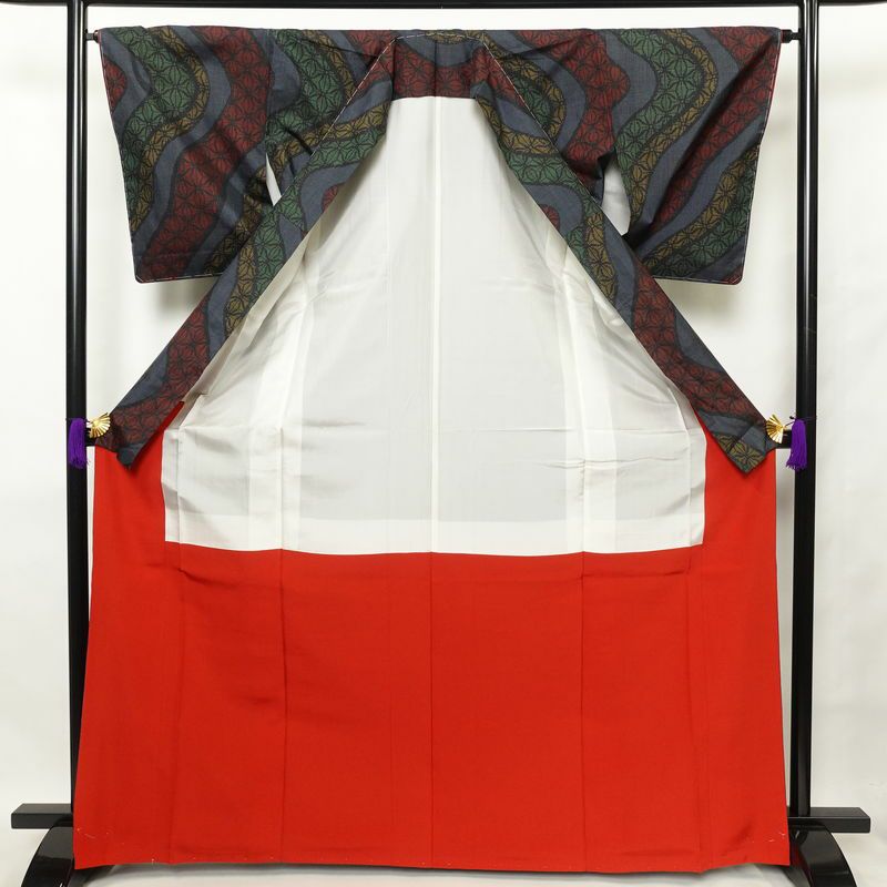 大島紬 証紙あり しつけ糸付き 正絹 幾何学柄・抽象柄 袷仕立て 青・紺_画像3