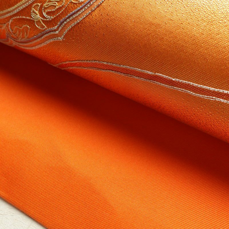 名古屋帯 太鼓柄 銀駒刺繍 正絹 幾何学柄・抽象柄 名古屋仕立て 橙_画像10