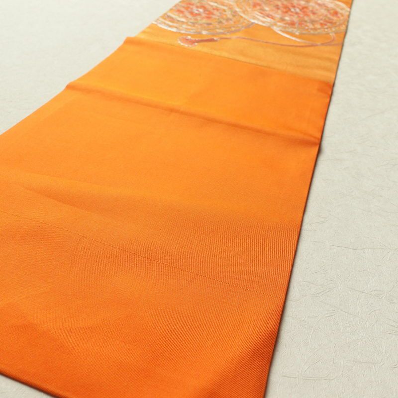 名古屋帯 太鼓柄 銀駒刺繍 正絹 幾何学柄・抽象柄 名古屋仕立て 橙_画像17