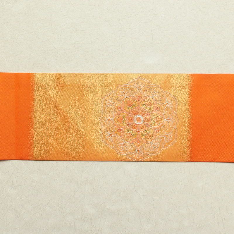 名古屋帯 太鼓柄 銀駒刺繍 正絹 幾何学柄・抽象柄 名古屋仕立て 橙_画像22