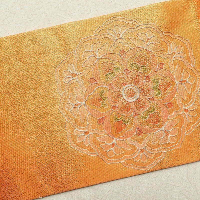 名古屋帯 太鼓柄 銀駒刺繍 正絹 幾何学柄・抽象柄 名古屋仕立て 橙_画像25