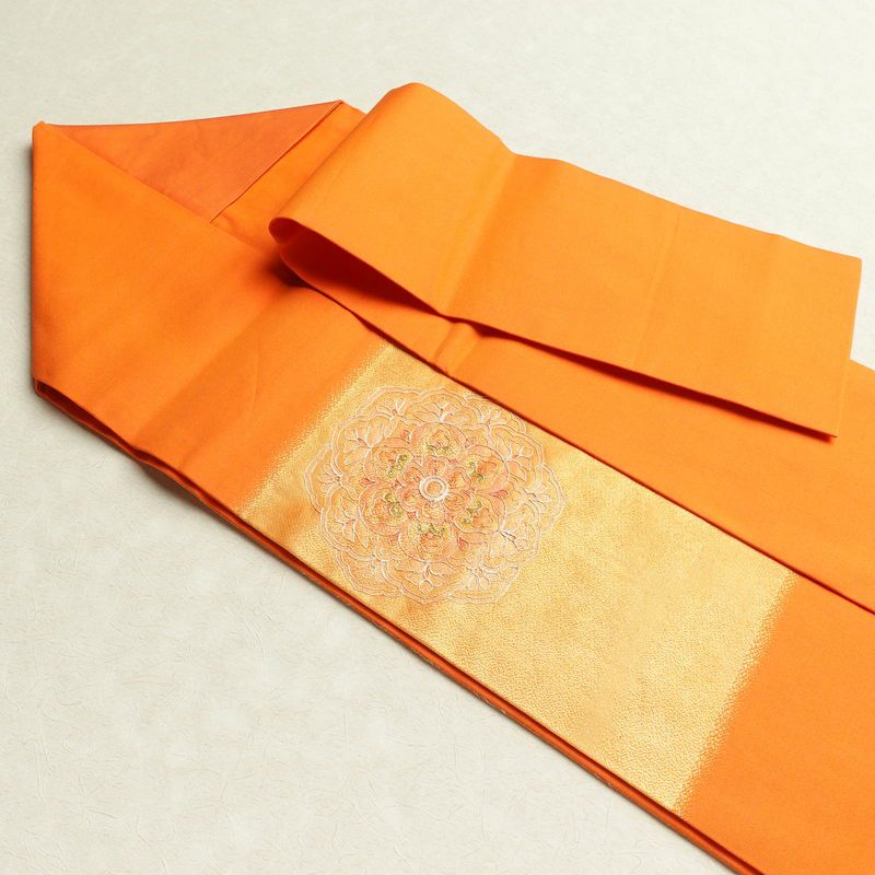 名古屋帯 太鼓柄 銀駒刺繍 正絹 幾何学柄・抽象柄 名古屋仕立て 橙_画像34