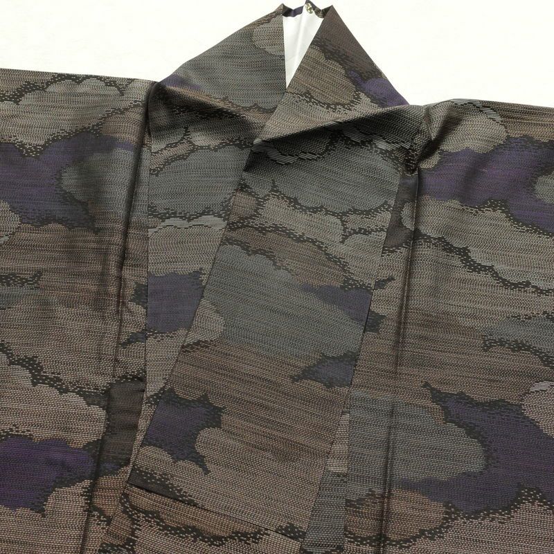 紬 正絹 雲柄 紬着物 つむぎ 袷仕立て 紫・藤色_画像21