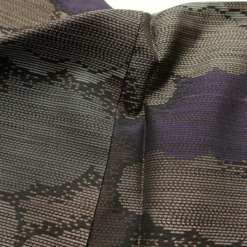 紬 正絹 雲柄 紬着物 つむぎ 袷仕立て 紫・藤色_画像22