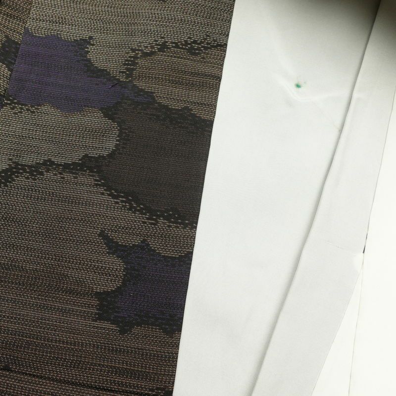 紬 正絹 雲柄 紬着物 つむぎ 袷仕立て 紫・藤色_画像24