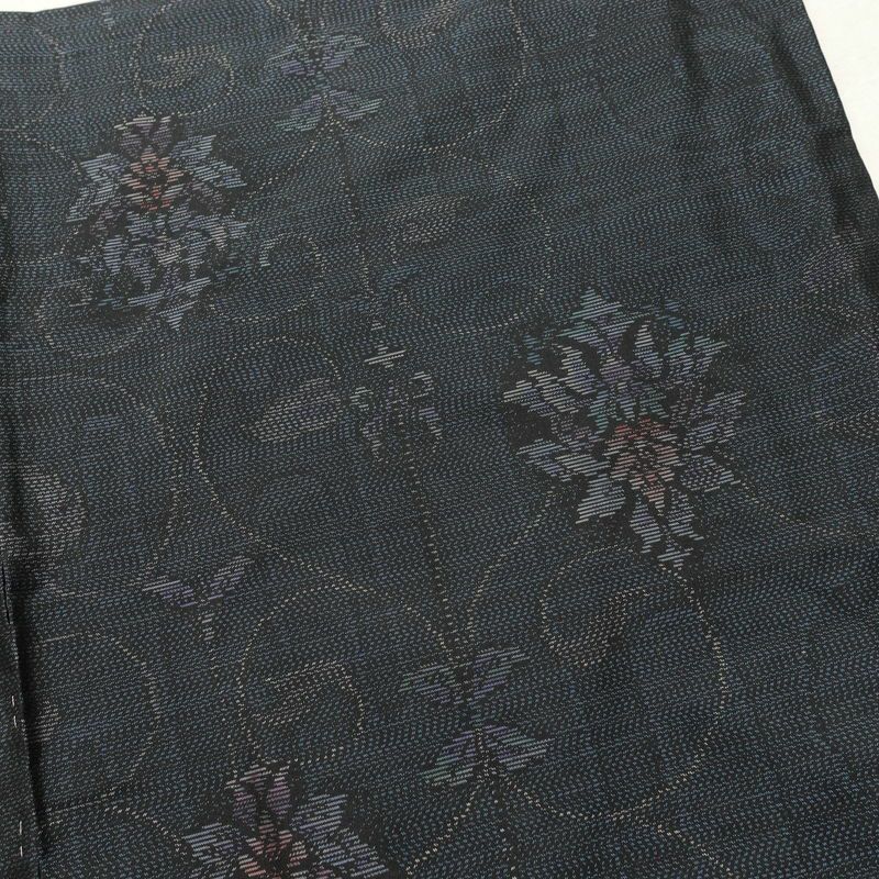 大島紬 証紙なし 本場大島 正絹 花柄 袷仕立て 青・紺_画像16