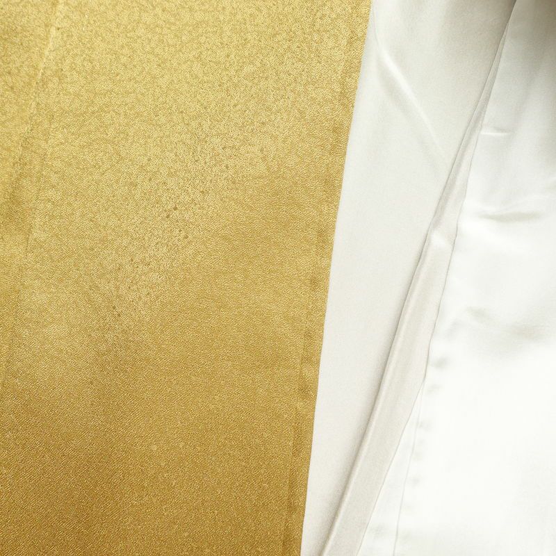 付け下げ 美品 正絹 箔 金彩 刺繍 古典柄 袷仕立て 黄・黄土色_画像30