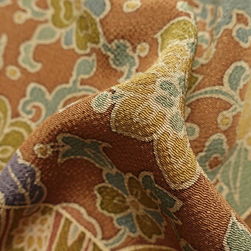 小紋 良品 しつけ糸付き 縮緬 正絹 幾何学柄・抽象柄 袷仕立て 茶_画像27