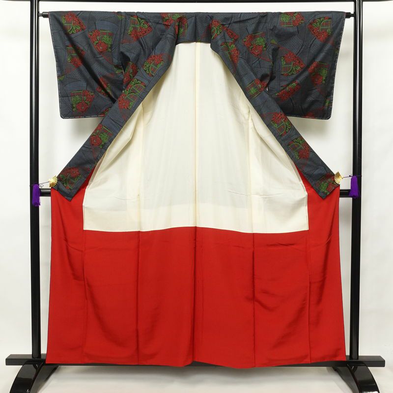 大島紬 証紙なし 正絹 古典柄 袷仕立て 青・紺_画像3