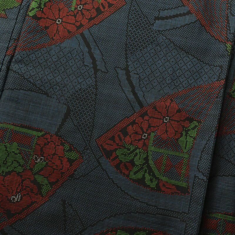 大島紬 証紙なし 正絹 古典柄 袷仕立て 青・紺_画像6