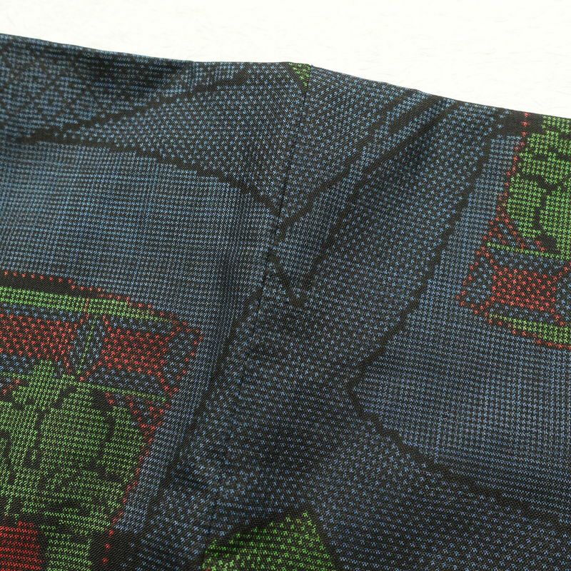 大島紬 証紙なし 正絹 古典柄 袷仕立て 青・紺_画像20