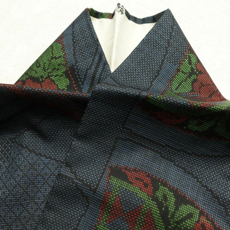 大島紬 証紙なし 正絹 古典柄 袷仕立て 青・紺_画像23