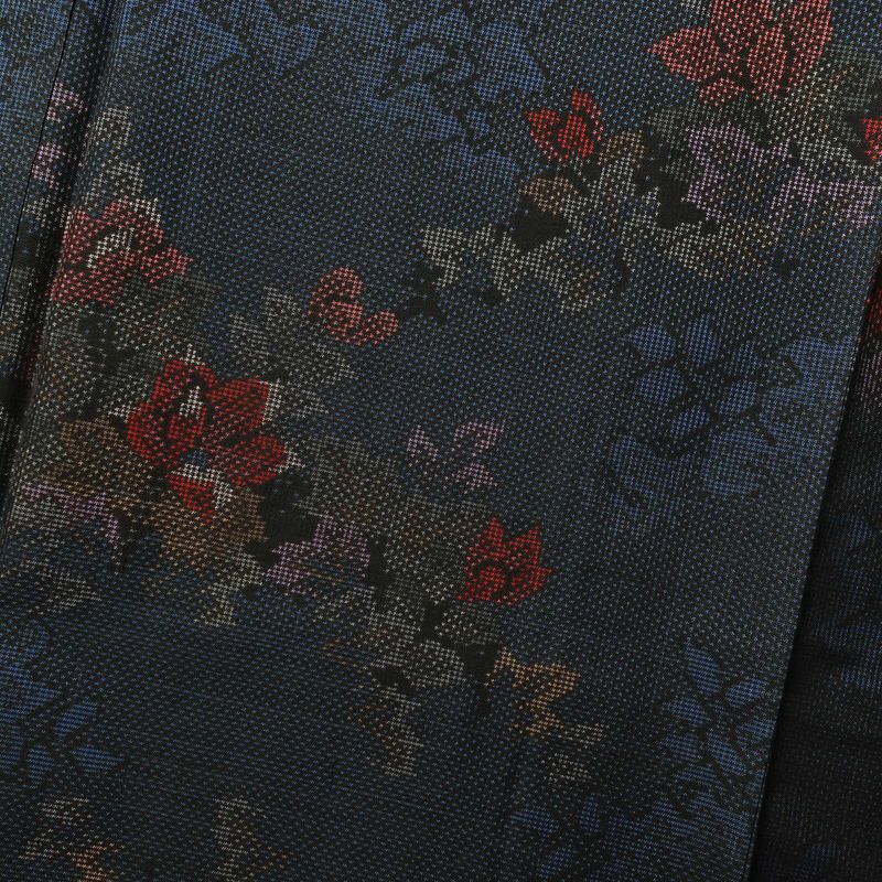 紬 良品 正絹 紬着物 花柄 つむぎ 袷仕立て 青・紺_画像6