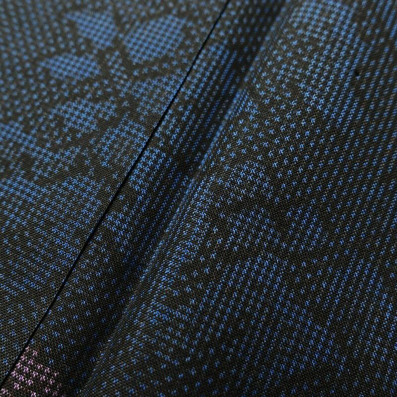 紬 良品 正絹 紬着物 花柄 つむぎ 袷仕立て 青・紺_画像9