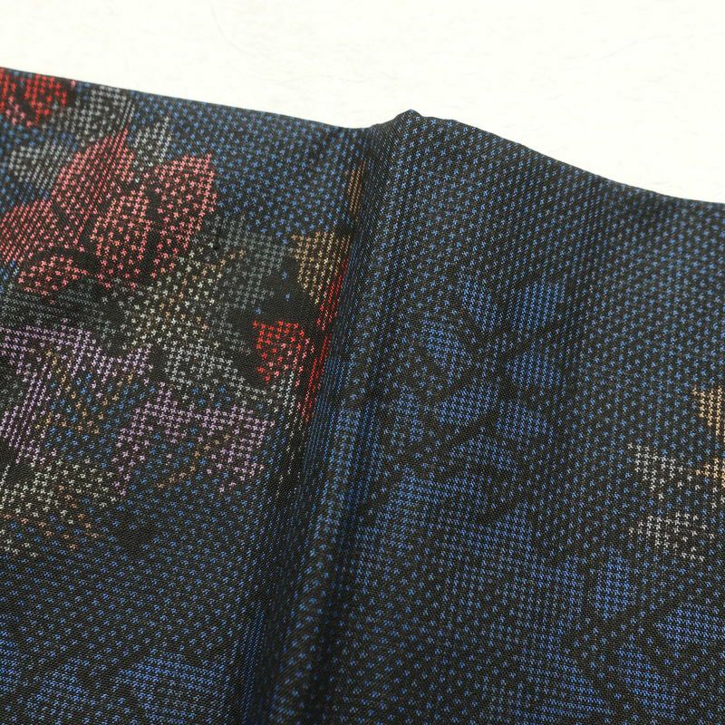 紬 良品 正絹 紬着物 花柄 つむぎ 袷仕立て 青・紺_画像19