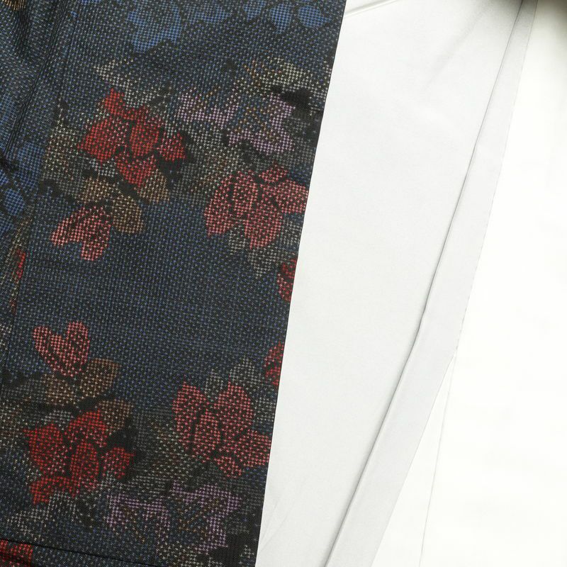 紬 良品 正絹 紬着物 花柄 つむぎ 袷仕立て 青・紺_画像23