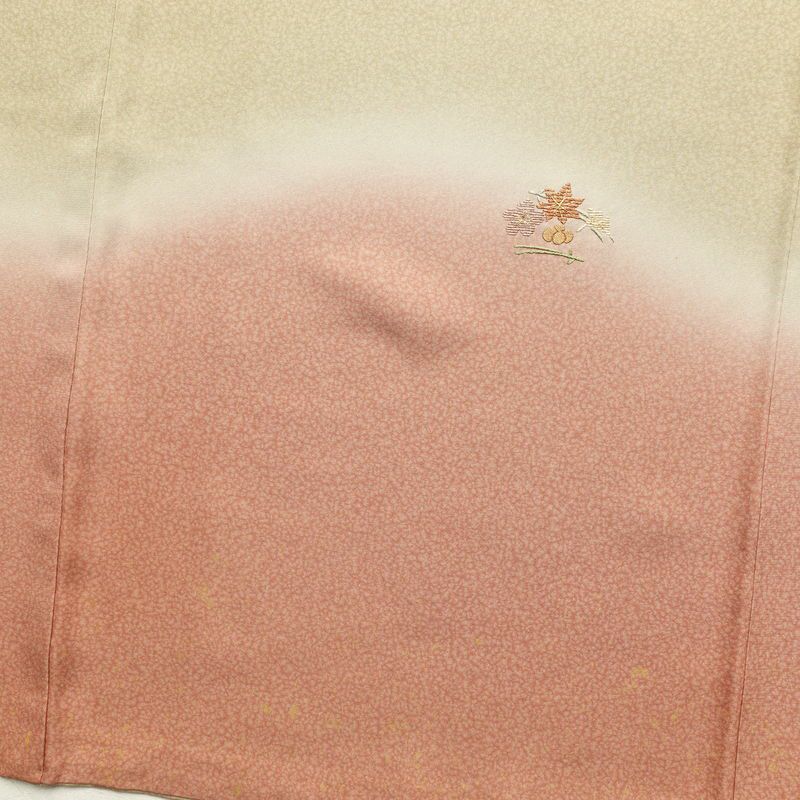 付け下げ 良品 天目染 共八掛 正絹 刺繍 金彩 花柄 袷仕立て 緑・うぐいす色_画像14