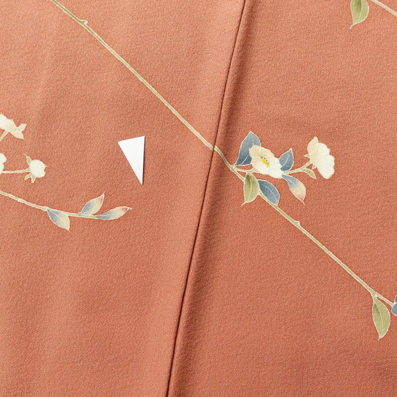 訪問着 落款入り 一つ紋付き 共八掛 縮緬 正絹 花柄 袷仕立て 赤・朱_画像7