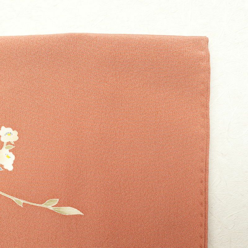 訪問着 落款入り 一つ紋付き 共八掛 縮緬 正絹 花柄 袷仕立て 赤・朱_画像18