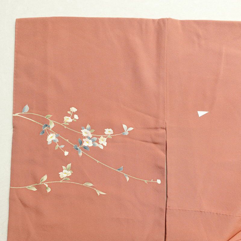 訪問着 落款入り 一つ紋付き 共八掛 縮緬 正絹 花柄 袷仕立て 赤・朱_画像28